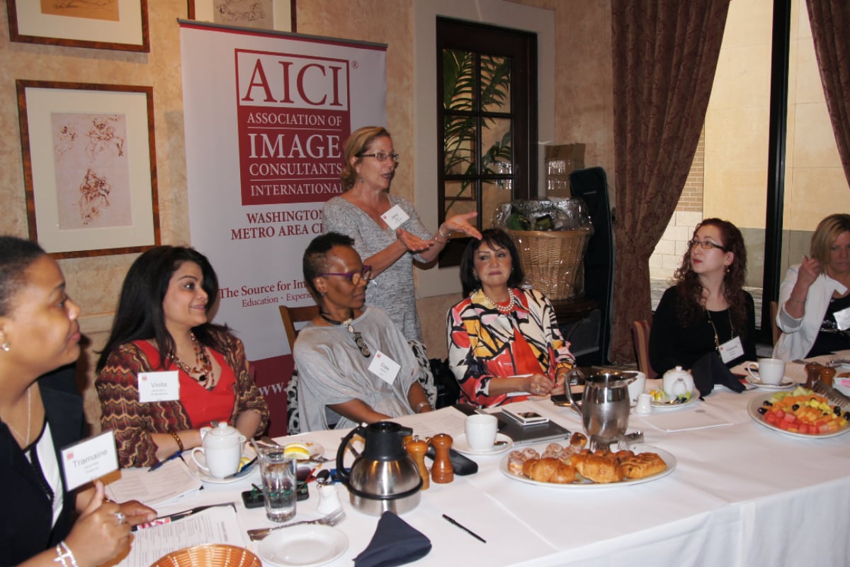 Jane talking at an AICI luncheon